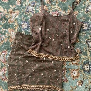 90's y2k matching silk skirt and tank set🥀